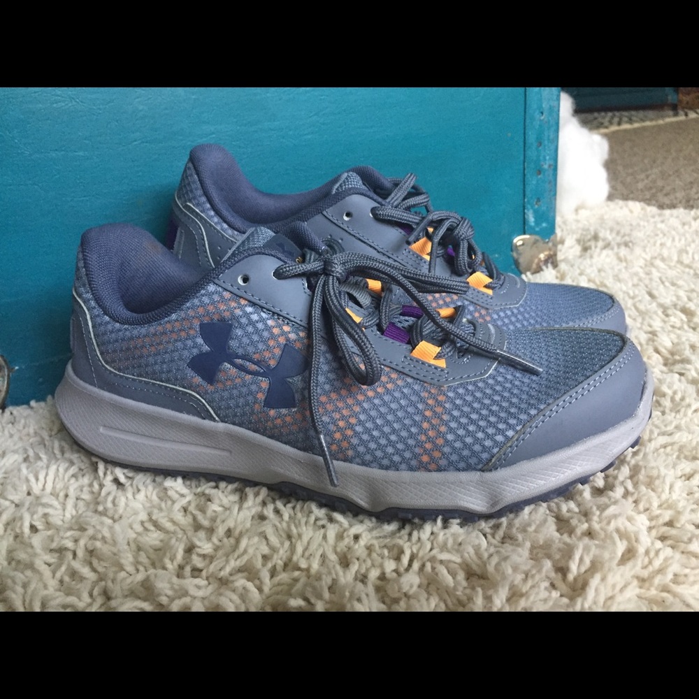 Under Armor running shoes. Grey, purple and orange
